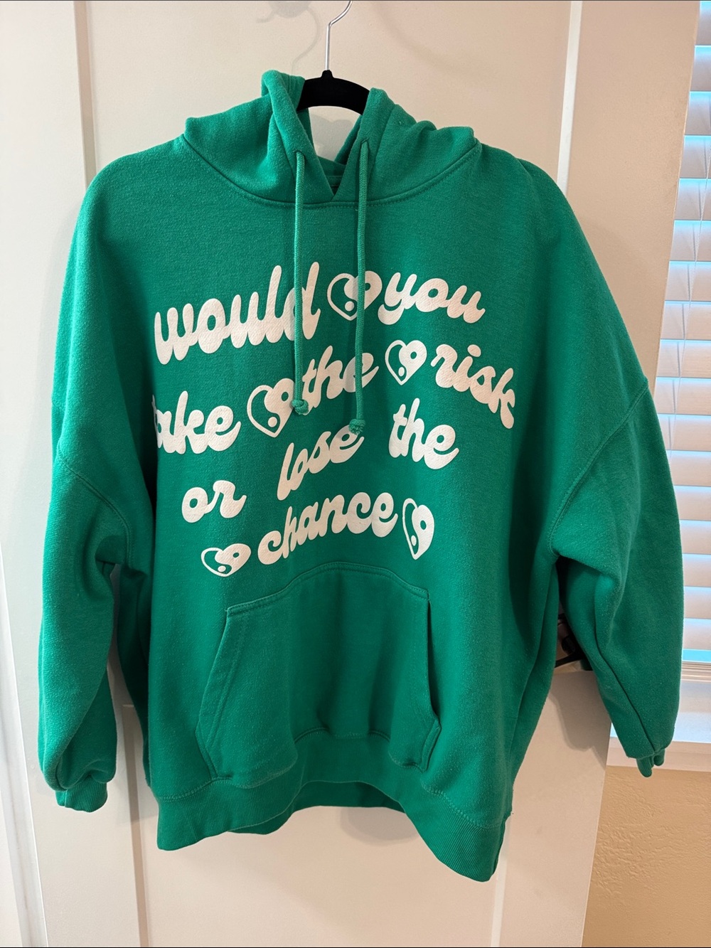 Bershka Green Graphic‎ Hoodie Medium Fleece Pullover Sweatshirt